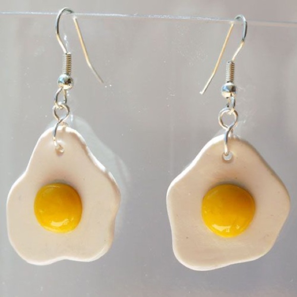 Sunny Side Up Egg - Handmade Earrings - Yellow & White